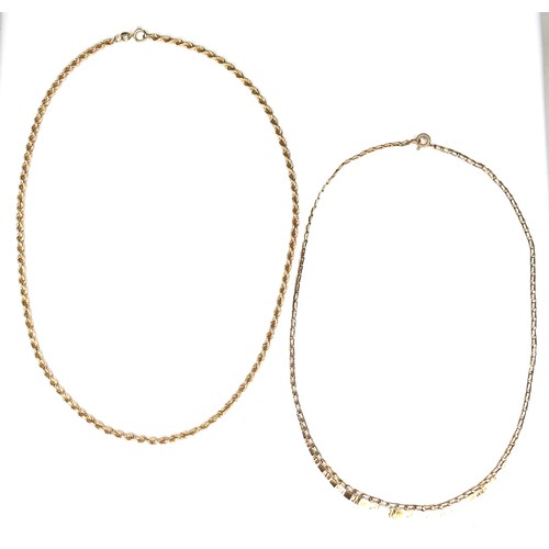 186 - Two 9ct gold necklaces, comprising a contemporary design necklace with flat platelet detail, 39cm lo... 