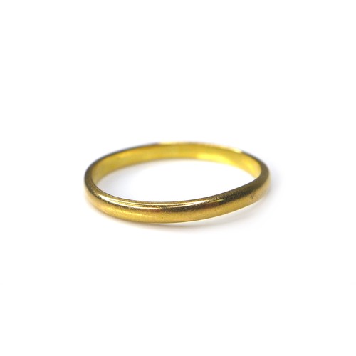 161 - A 22ct gold band ring, size Q, 2.2g.