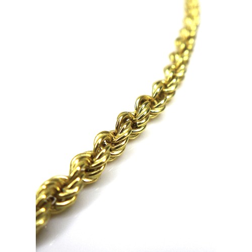 276 - A yellow gold necklace, approximately 19ct, hollow rope twist with lobster claw clasp, stamped 800, ... 