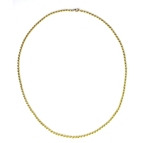 276 - A yellow gold necklace, approximately 19ct, hollow rope twist with lobster claw clasp, stamped 800, ... 