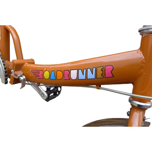 78 - A retro 'Roadrunner' Hemingway Design folding shopper bicycle, brown painted with multicolour logo.