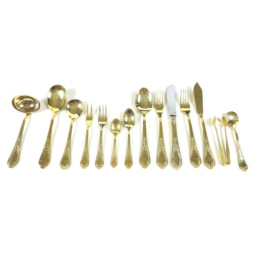 51 - A canteen of SBS Bestecke Solingen 24ct gold plated cutlery, a/f not complete, in brown leatherette ... 