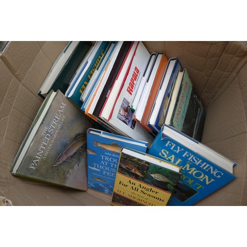 69A - A large collection of 20th century fishing related books, approximately 249 books. (5 boxes)