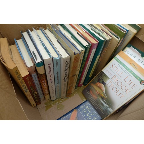 69A - A large collection of 20th century fishing related books, approximately 249 books. (5 boxes)