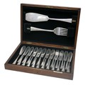 A George V cased set of silver fish service flatware, comprising twelve fish knives, eleven forks an... 