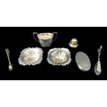 A group of 19th century and later silver, including a pair of Sterling scissor action servers, Thorv... 