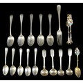 A collection of William IV and later silver flatware, including a pair of William IV condiment spoon... 