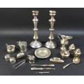 A collection of silver, including a Victorian drum shaped mustard pot, with blue glass lining, hallm... 