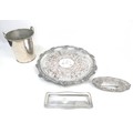 A small group of silver and silver plate, comprising two pieces of English silver, a pen tray of rec... 