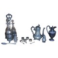 A group of George III and later silver and silver plated items, including a George III condiment spo... 