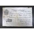 A Bank of England white five pound note, no 19542, serial number X03 002478, dated 14th February 195... 