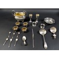 A collection of silver items, including a Victorian twin handled sugar bowl with gilt interior, 12.5... 