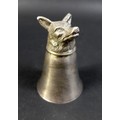 Hunting interest: a silver plated stirrup cup, modelled as a fox's head, unmarked, 8cm high.