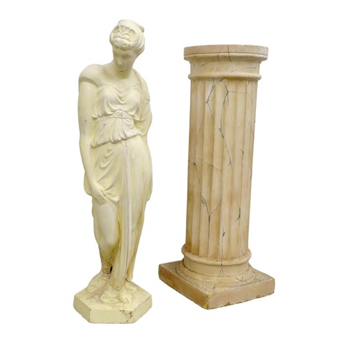 82 - A faux marble plaster Corinthian column, 32 by 92cm high, topped by plaster sculpture of a Classical... 