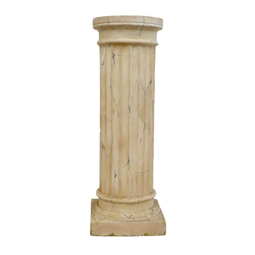 82 - A faux marble plaster Corinthian column, 32 by 92cm high, topped by plaster sculpture of a Classical... 