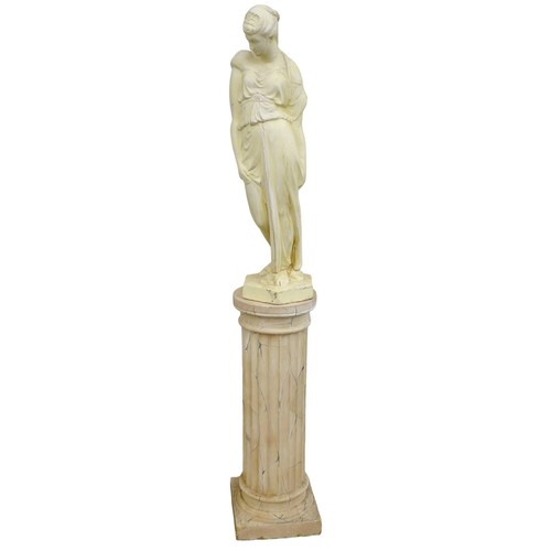 82 - A faux marble plaster Corinthian column, 32 by 92cm high, topped by plaster sculpture of a Classical... 