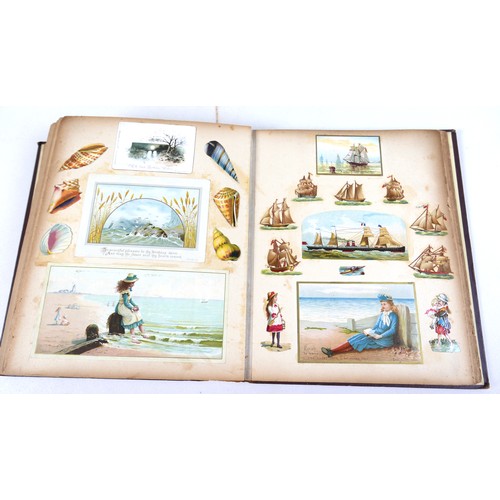 113 - A Victorian scrapbook, dated to a dedication page 'Christmas 1883', containing cutouts, postcards, a... 