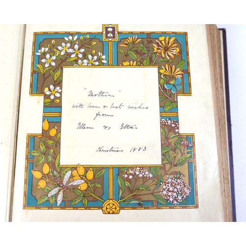 113 - A Victorian scrapbook, dated to a dedication page 'Christmas 1883', containing cutouts, postcards, a... 