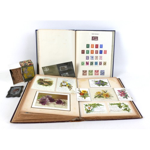 113 - A Victorian scrapbook, dated to a dedication page 'Christmas 1883', containing cutouts, postcards, a... 