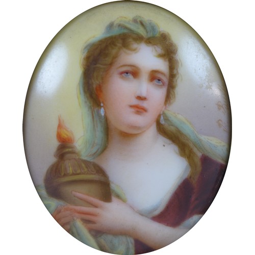 69 - A 19th century oval porcelain miniature portrait, depicting the 18th century French actress Adrienne... 