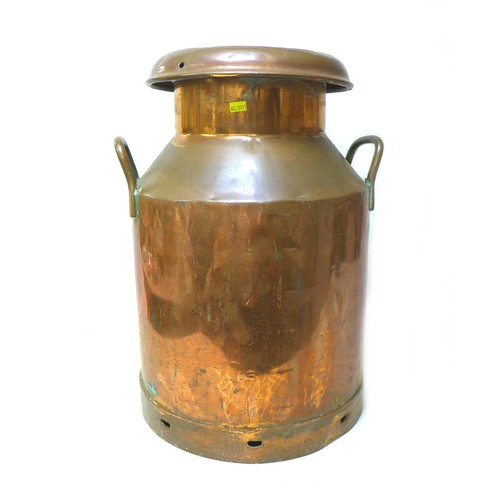 78 - A vintage copper milk churn, of cylindrical form with twin handles, branded for 'Unigate Creameries ... 