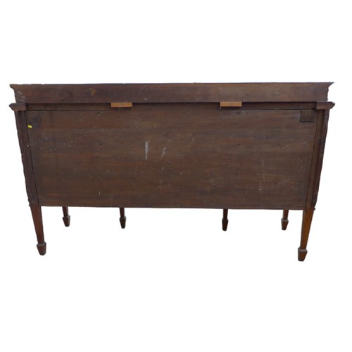 407 - An Edwardian mahogany sideboard, herringbone inlaid and crossbanded, with upstand, bowfront central ... 