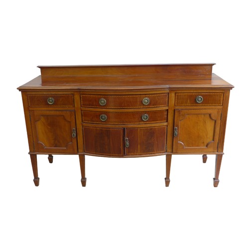 407 - An Edwardian mahogany sideboard, herringbone inlaid and crossbanded, with upstand, bowfront central ... 