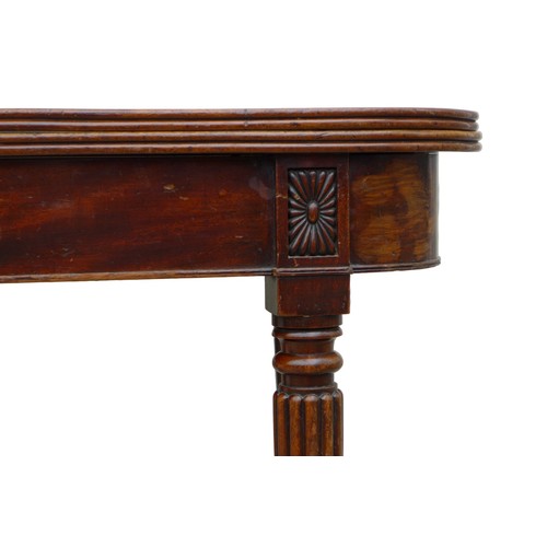 433 - An early 19th century mahogany extending dining table, D form ends, concertina action, two additiona... 