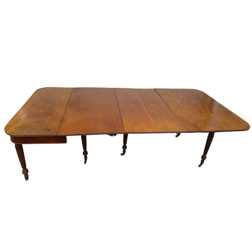 433 - An early 19th century mahogany extending dining table, D form ends, concertina action, two additiona... 