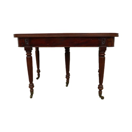 433 - An early 19th century mahogany extending dining table, D form ends, concertina action, two additiona... 