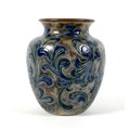 A Martin Brothers stoneware vase, late 19th century, of ovoid form with rounded rim, the body incise... 