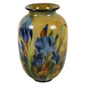 A large Doulton Impasto ware vase by Rosa Keen, the body decorated with blue iris and leaves on a bu... 
