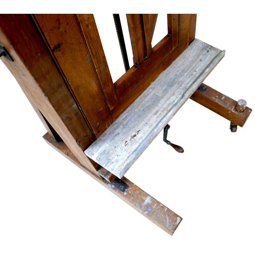 434 - A large oak Windsor & Newton ‘Improved Studio Easel’, circa 1910, with metal fittings, dual action b... 