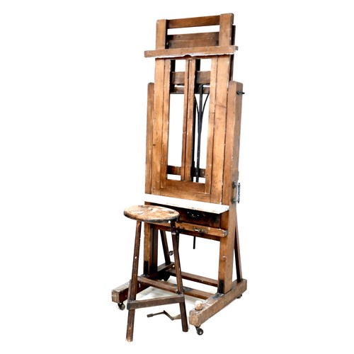 434 - A large oak Windsor & Newton ‘Improved Studio Easel’, circa 1910, with metal fittings, dual action b... 