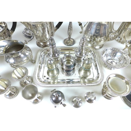 75 - A collection of silver plate and white metal wares, including tankards, goblets, teapots and sugar b... 