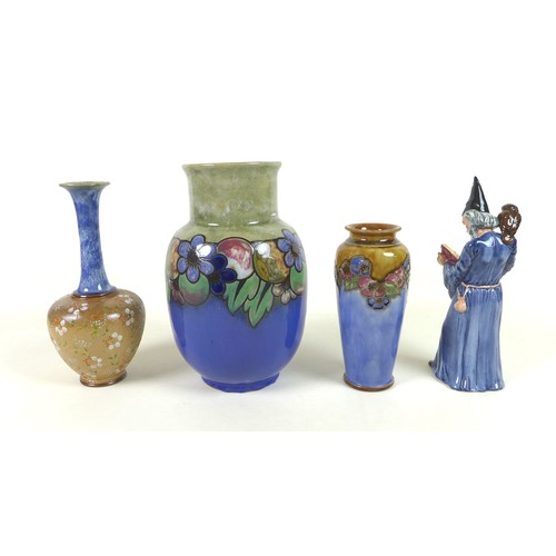 52 - A collection of Royal Doulton vases, comprising a large vase with Art Nouveau floral decoration, han... 