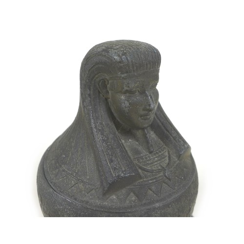 99 - An early 20th century metal Egyptian Revival type canopic jar and cover on stand, with an Imsety to ... 