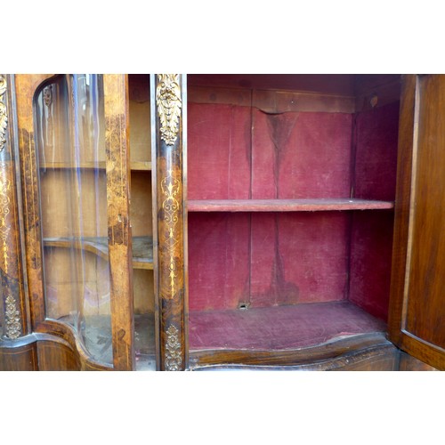 430 - A Victorian walnut veneered serpentine fronted credenza, marquetry inlaid and gilt metal mounted, ce... 