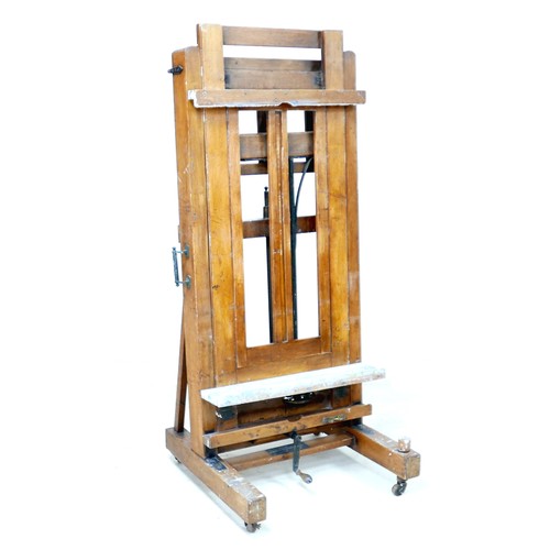 434 - A large oak Windsor & Newton ‘Improved Studio Easel’, circa 1910, with metal fittings, dual action b... 