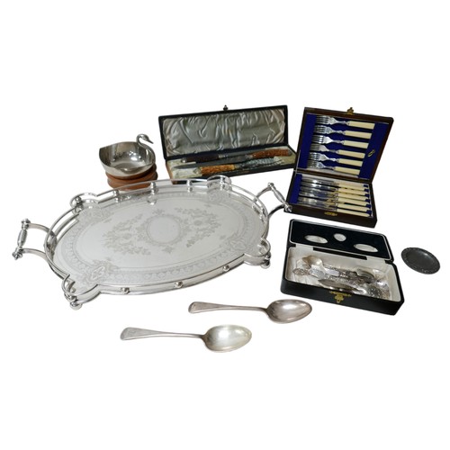 81 - A collection of silver plate, including a silver plated twin handled tray, assorted flatware, togeth... 