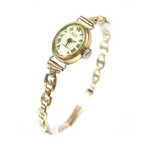 98 - A 9ct gold lady's Avia Incabloc cocktail watch, with 17 jewel movement, Roman numeral dial, 12.1g gr... 