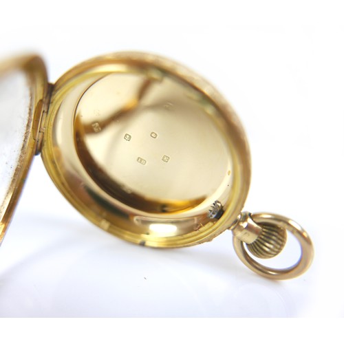 87 - An 18ct gold open faced pocket watch, keyless wind, Roman numeral dial, 35.4g gross, a/f.