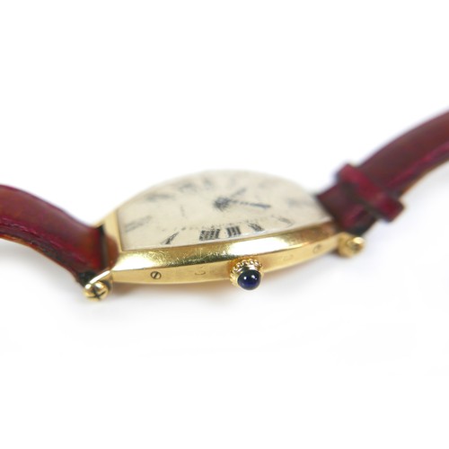 106 - A vintage Cartier 18ct yellow gold cased lady’s Tonneau wristwatch, circa 1986, model No 07 III, ser... 