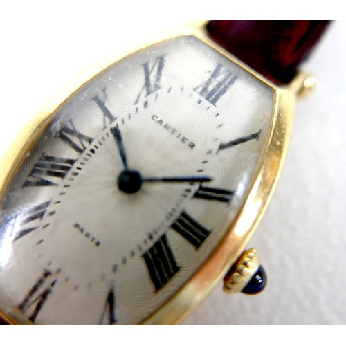 106 - A vintage Cartier 18ct yellow gold cased lady’s Tonneau wristwatch, circa 1986, model No 07 III, ser... 