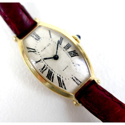 106 - A vintage Cartier 18ct yellow gold cased lady’s Tonneau wristwatch, circa 1986, model No 07 III, ser... 