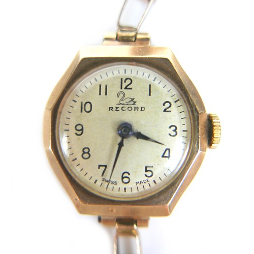 96 - A 9ct gold 'Record' lady's cocktail wristwatch, with Arabic dial, a 9ct gold octagonal case and gold... 