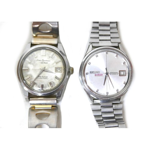 90 - Two retro Seiko wristwatches, comprising a 1960s Seiko Sportsman Sea Horse wristwatch, with silvered... 