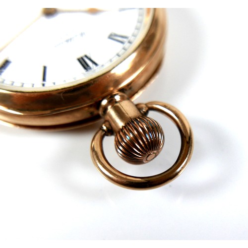 85 - A Waltham open faced gold plated pocket watch, top wind, with Roman numeral dial, subsidiary seconds... 