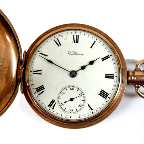 86 - An American Waltham 'Traveler' grade gold plated half hunter pocket watch, circa 1910, keyless wind,... 