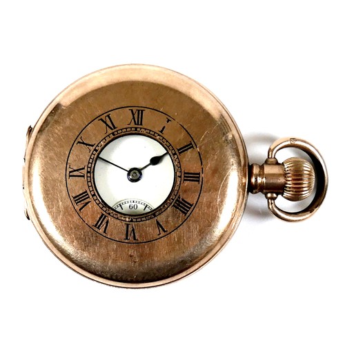 86 - An American Waltham 'Traveler' grade gold plated half hunter pocket watch, circa 1910, keyless wind,... 